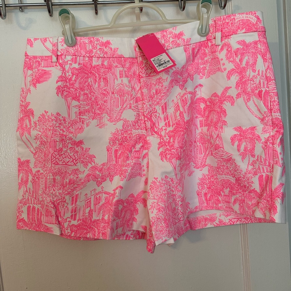 Lilly Pulitzer White & Hot Pink Toile Print Stretch Shorts